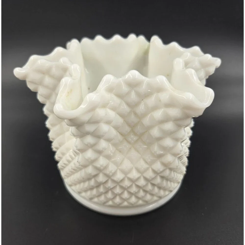 Vintage Westmoreland Milk Glass Quilted Diamond Hobnail Fluted Vase 5”
